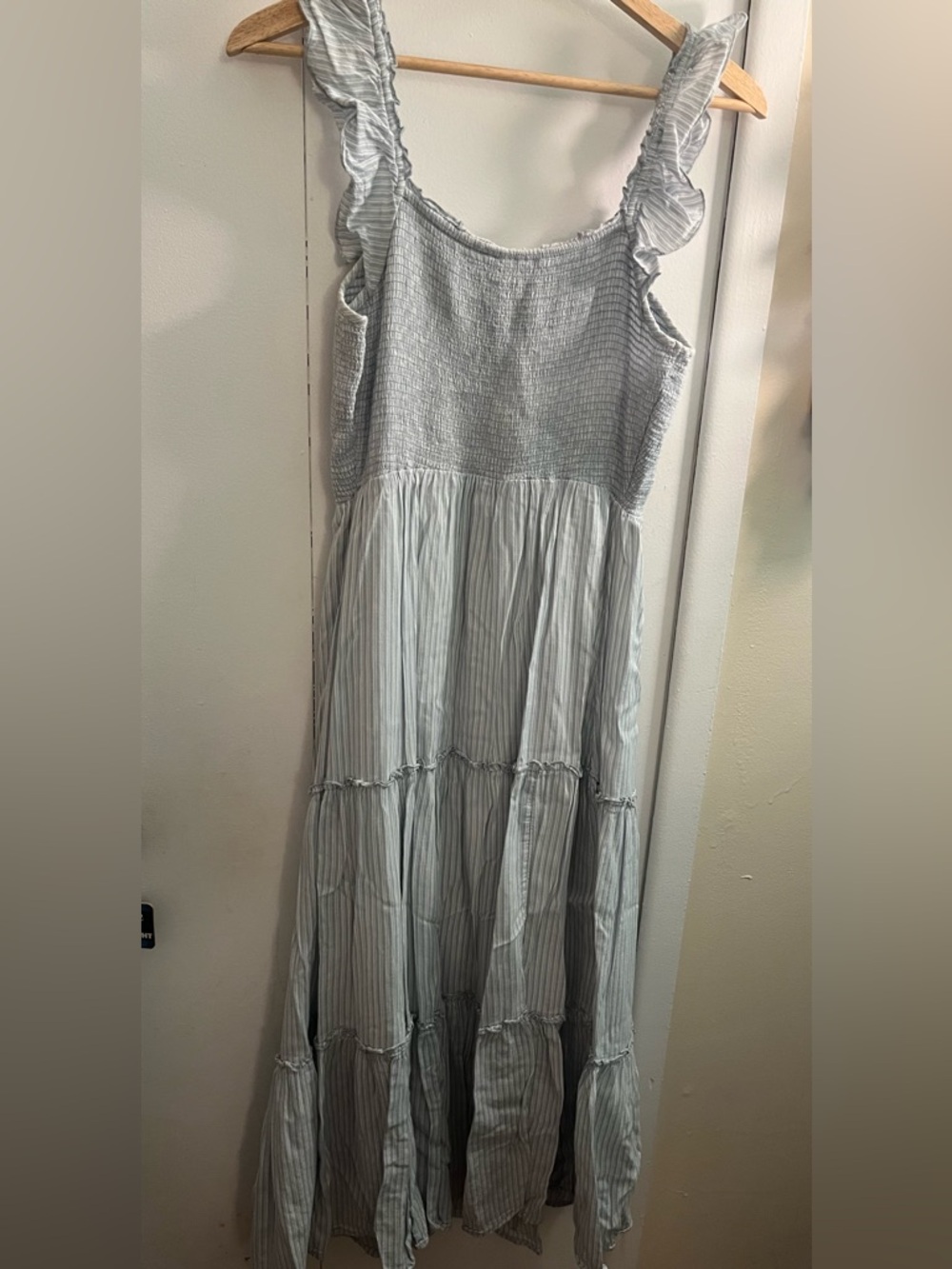 Old Navy Pale Blue Striped Smocked Maxi Dress